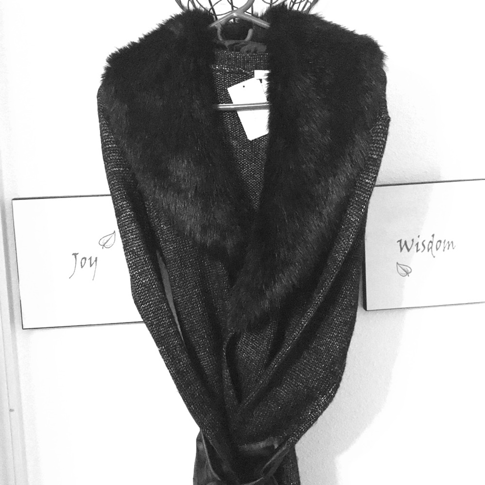 Black Cache Fur Wrap Sweater